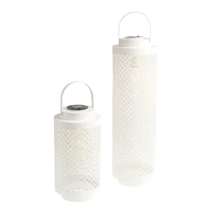White Geometric Metal Pillar Solar LED Lantern
