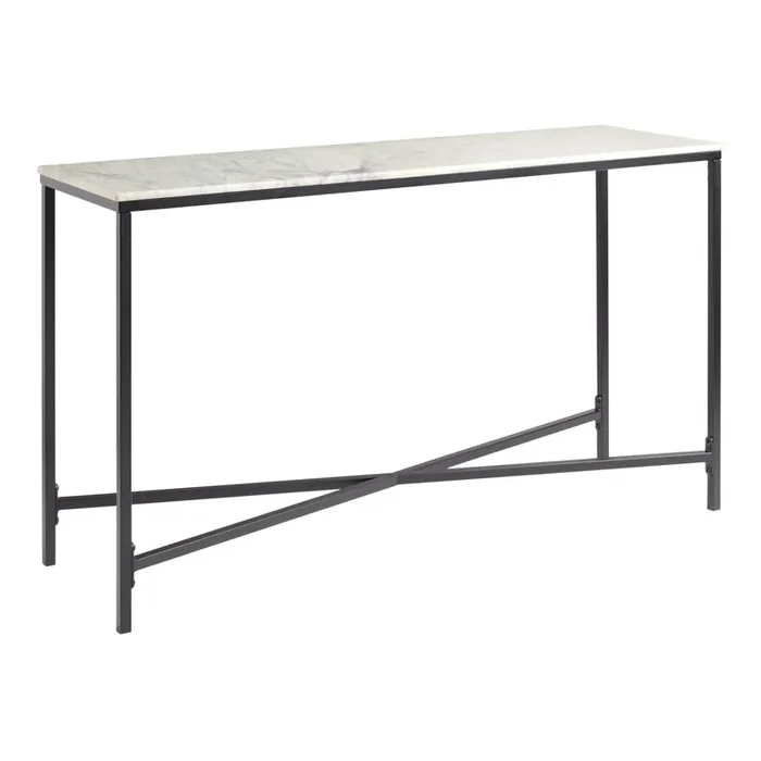 White Marble Top and Black Metal Milan Console Table