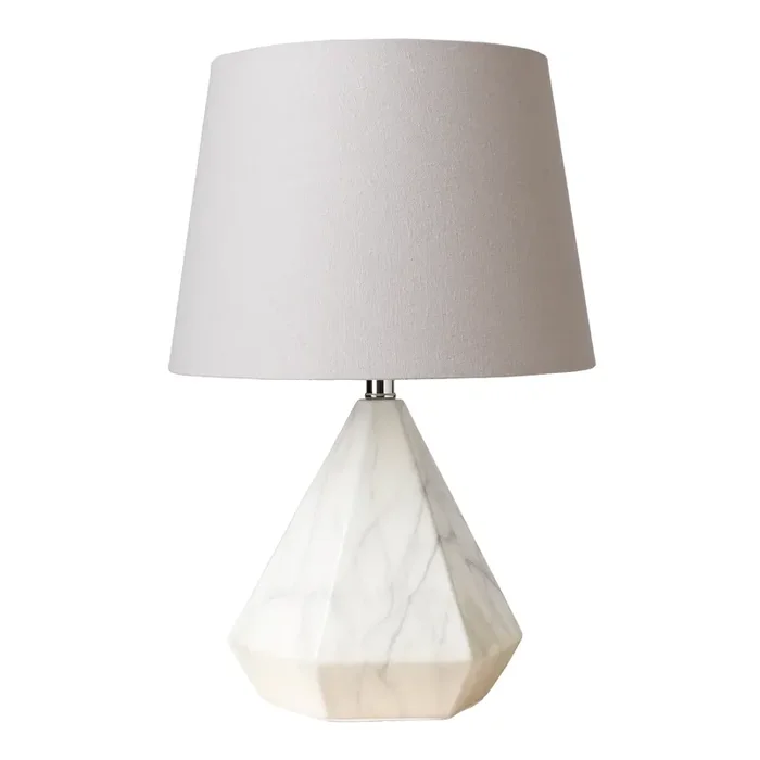 White Marbled Ceramic Faceted Pyramid Table Lamp