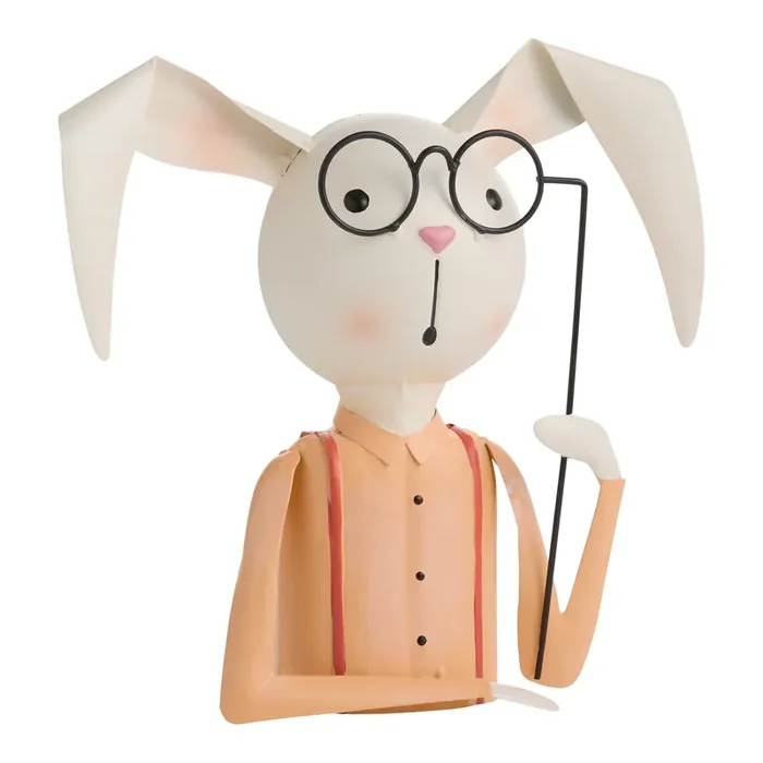 White Metal Bunny with Glasses Decor