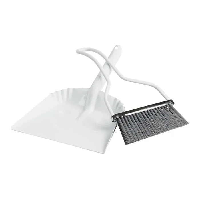 White Metal Smiley Dustpan and Hand Broom Set