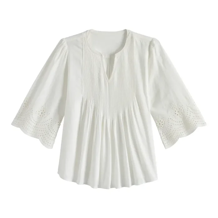 White Pleated Eyelet Lace Lily Top