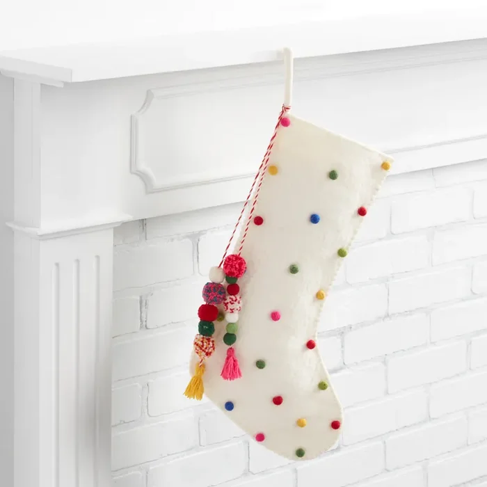 White Polka Dot Felted Wool Christmas Stocking