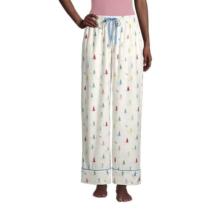 White Rainbow Trees Holiday Fleece Pajama Pants