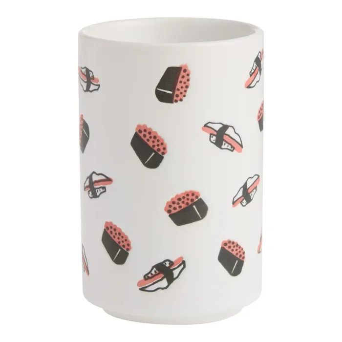 White Sushi Debossed Ceramic Teacup