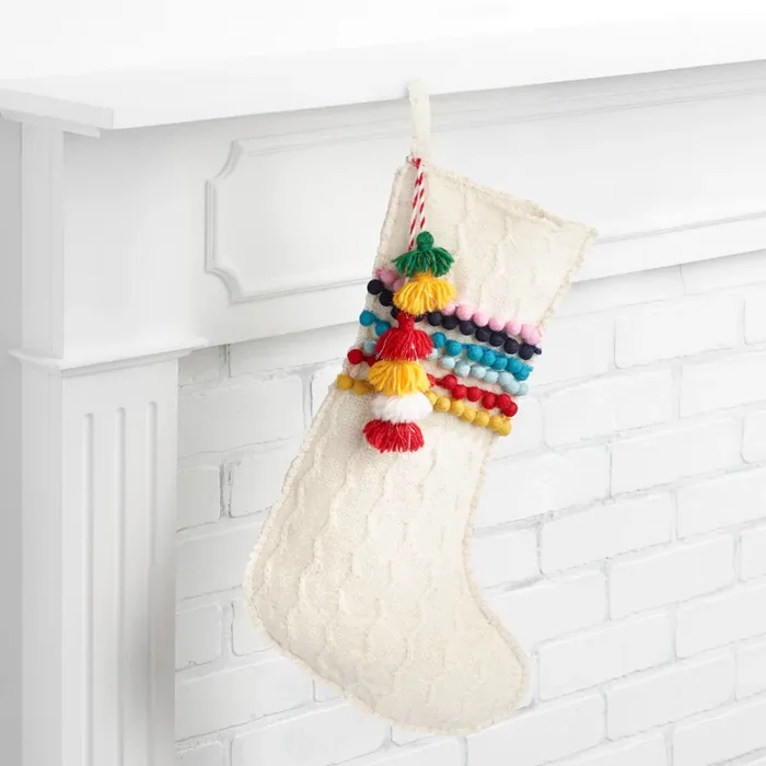 White Sweater Pom Pom Christmas Stocking