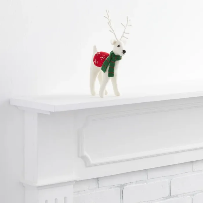 White Wool Deer with Scarf Decor