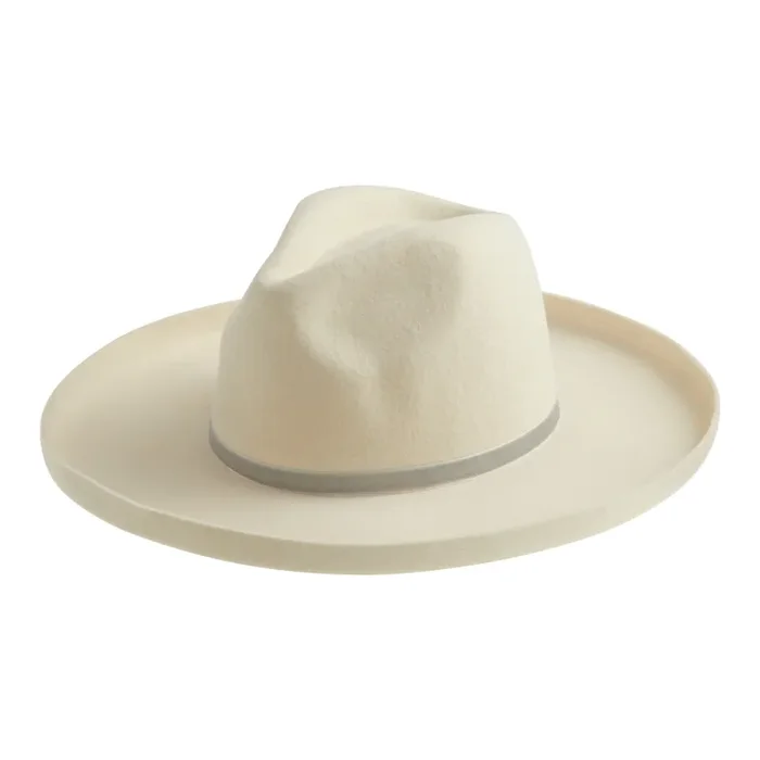 White Wool Rancher Hat With Velvet Trim