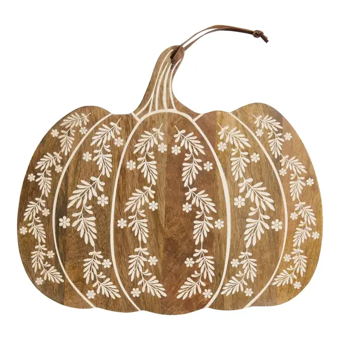 Whitewash Wood Botanical Pumpkin Figural Serving Board