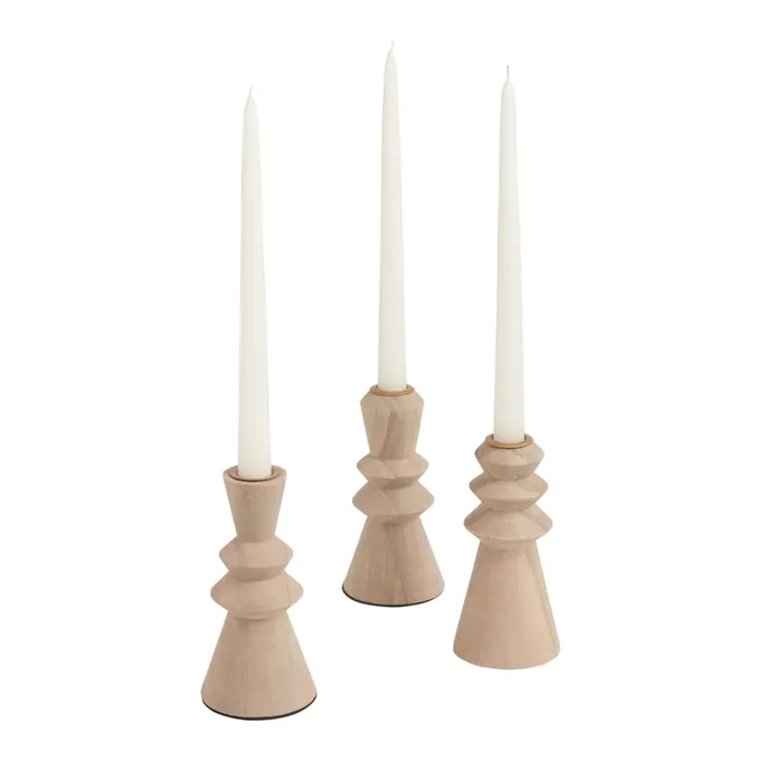 Whitewash Wood Geo Taper Candle Holders 3 Piece Set