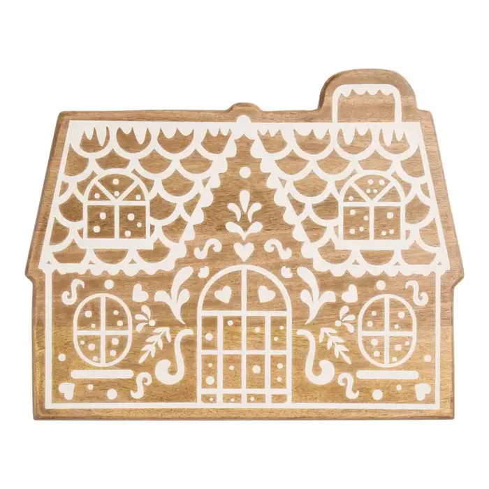 Whitewash Wood Winter Cottage Figural Serving Board
