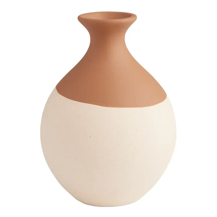 Wide Two Tone Earthenware Dipped Vase
