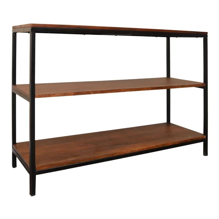 Williard Chestnut Wood and Black Metal 3 Tier Storage Shelf