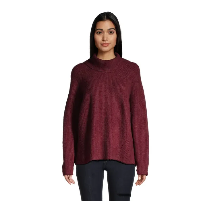 Wine Red Recycled Yarn Funnel Neck Sweater