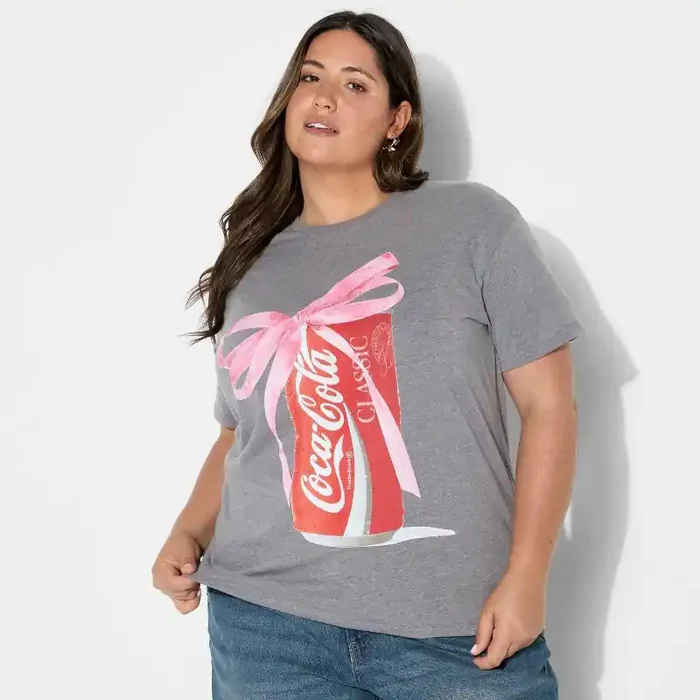 Women‘s Coca-Cola Bow Short Sleeve Graphic T-Shirt – Gray XS