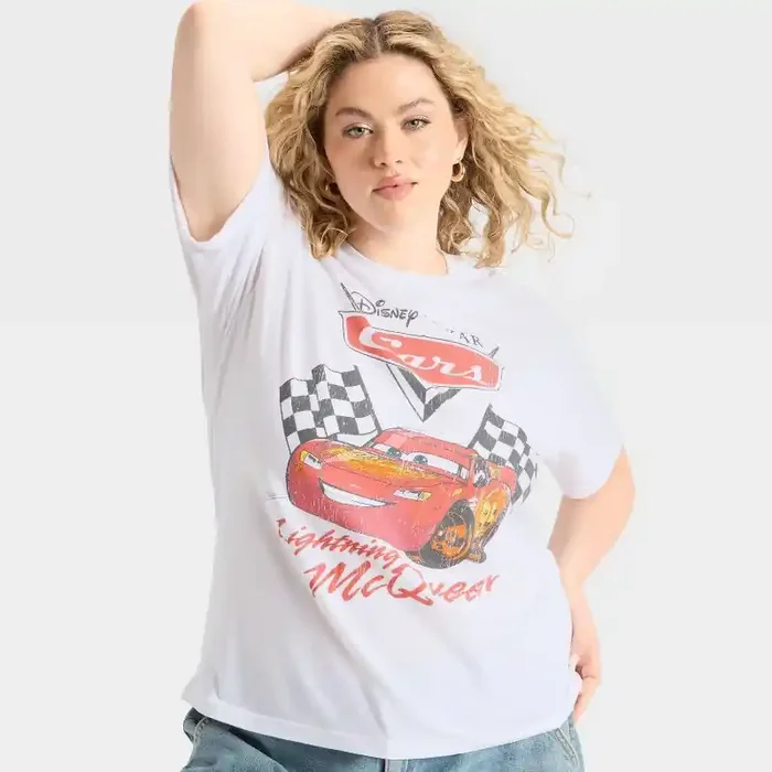 Women‘s Disney Cars Short Sleeve Graphic T-Shirt – White XXS