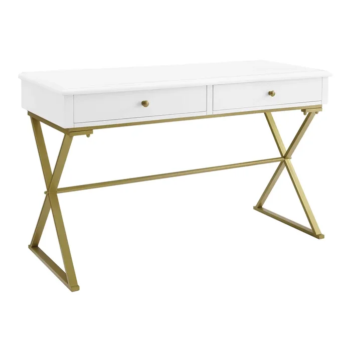 Wood and Gold Frame Empire Desk With Drawers