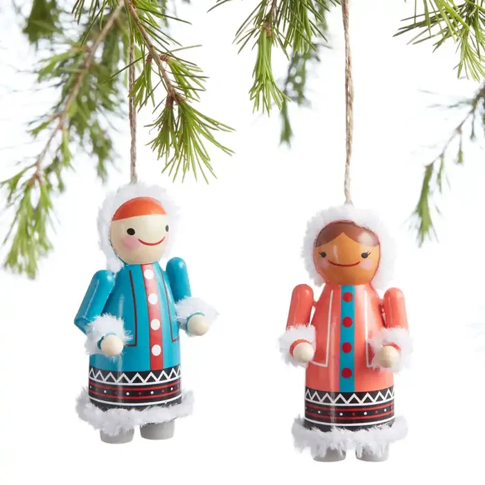 Wood Cozy Kid Ornaments Set Of 2