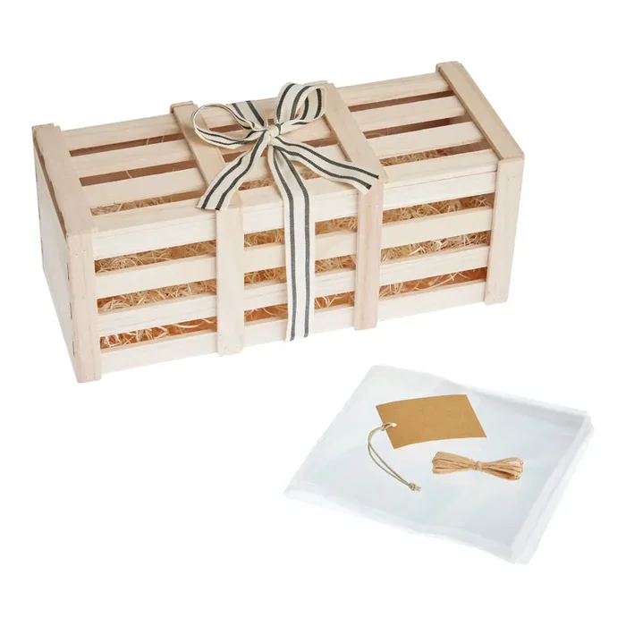 Wood Crate Gift Basket Kit With Lid and Bow