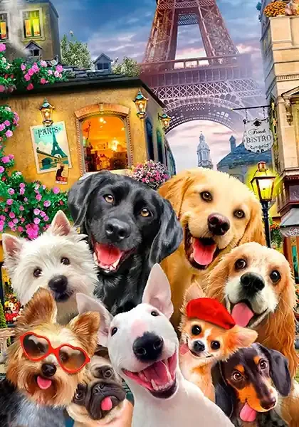 WOODEN CITY PUZZLE PUPPIES IN PARIS MEDIUM