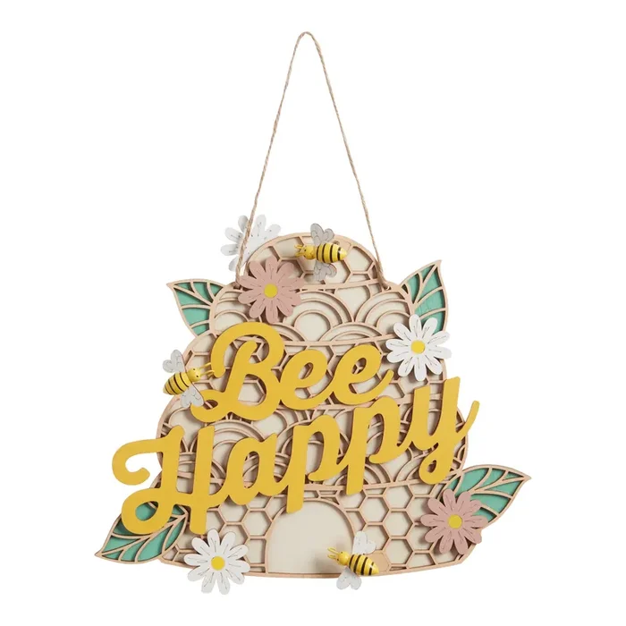 Wooden Spring Bee Happy Wall Decor