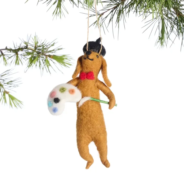 Wool Dachshund Painter Ornament