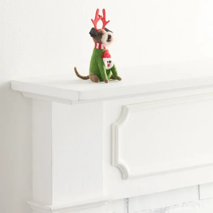 Wool Dog with Antlers Decor