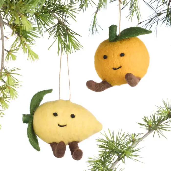 Wool Lemon and Orange Ornaments Set of 2