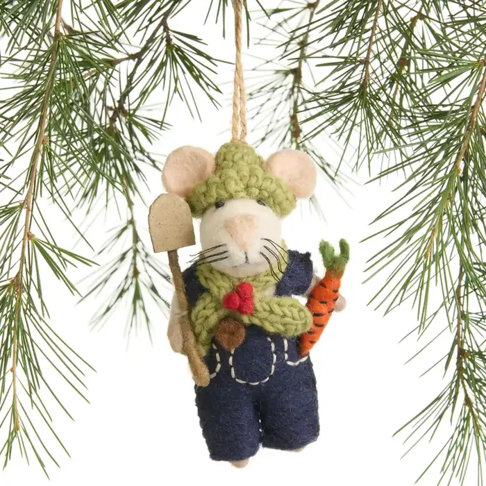 Wool Mouse Farmer Ornament