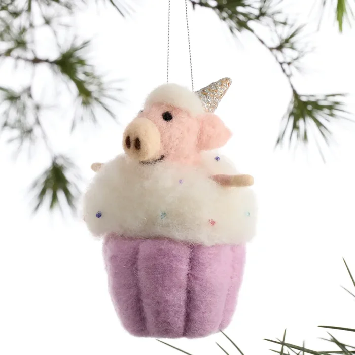 Wool Pig Cupcake Ornament