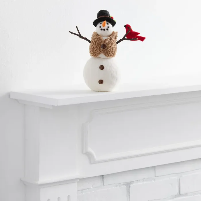 Wool Snowman with Cardinal Decor