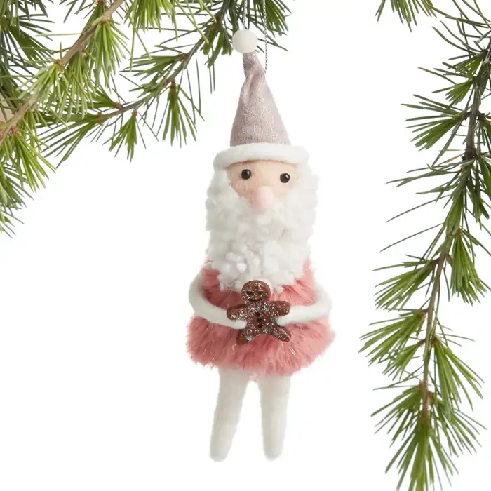 Wool Sugarplum Santa With Gingerbread Cookie Ornament