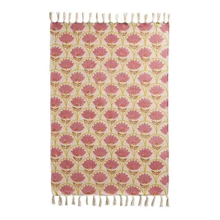 Yasemin Yellow and Red Floral Block Print Reversible Area Rug