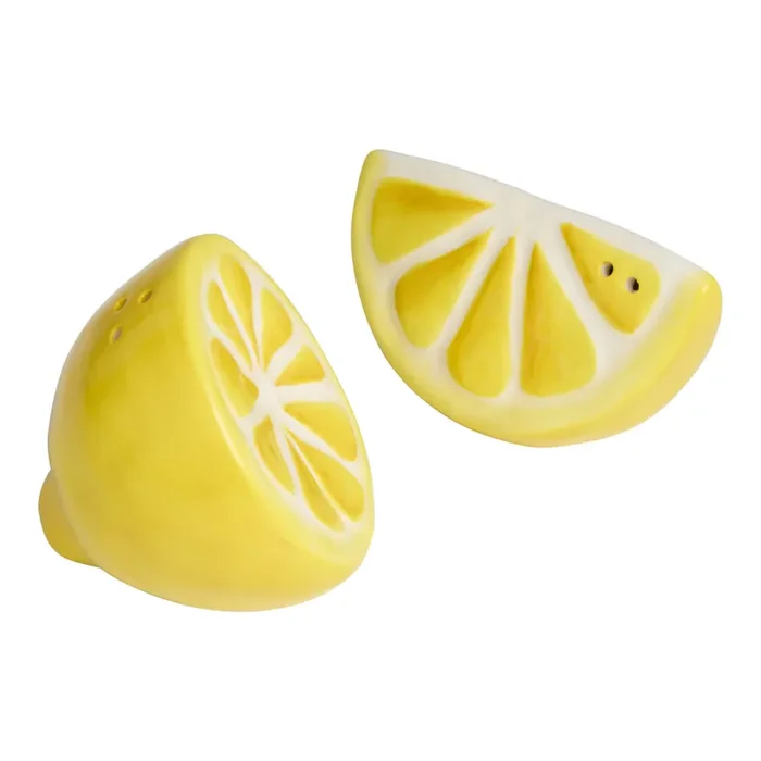 Yellow Ceramic Lemon Slice Figural Salt and Pepper Shaker Set