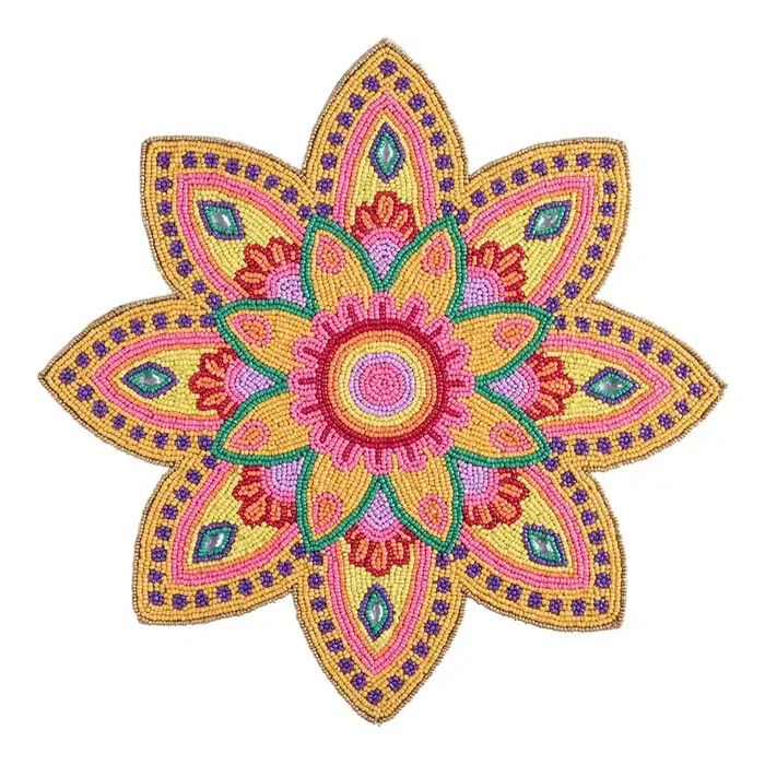 Yellow Multicolor Lotus Beaded Placemat