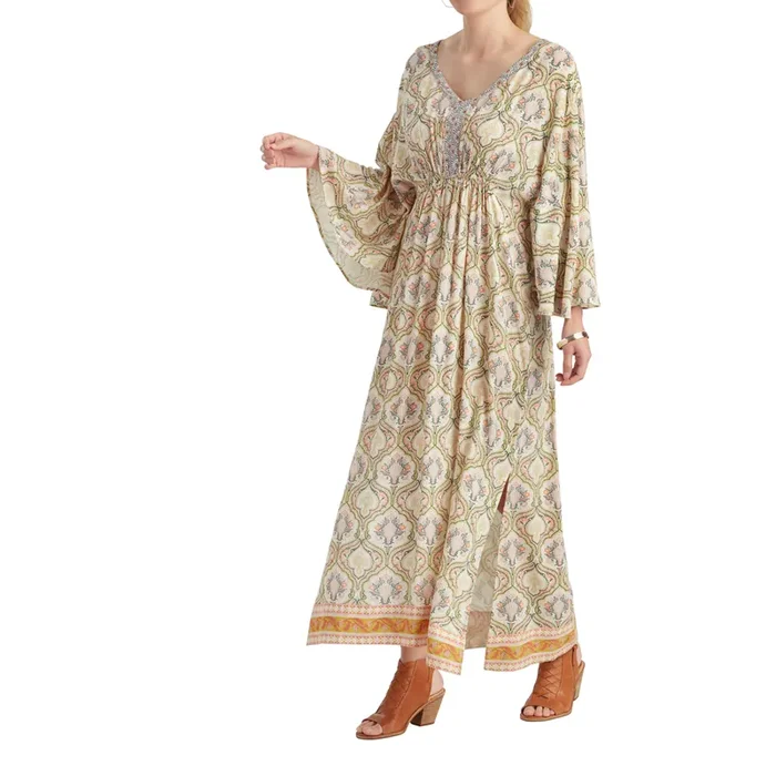 Yellow, Purple and Peach Medallion Shelby Kaftan Dress