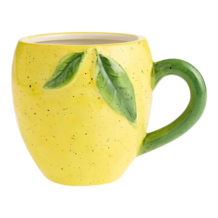 Yellow Speckled Lemon Hand Painted Figural Ceramic Mug