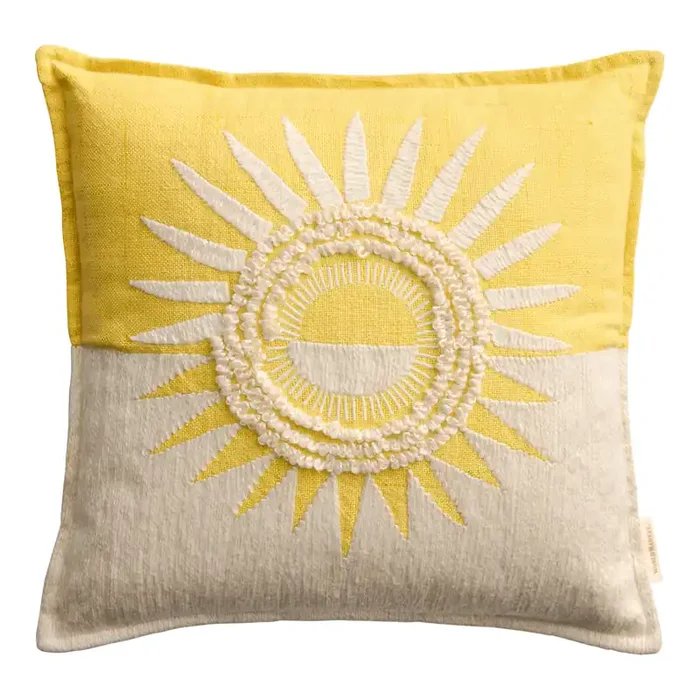 Yellow Split Sunrise Embroidered Indoor Outdoor Throw Pillow