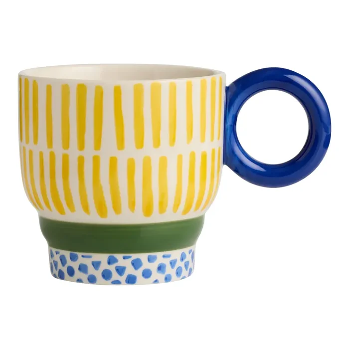 Yellow Stripe Circle Handle Ceramic Mug