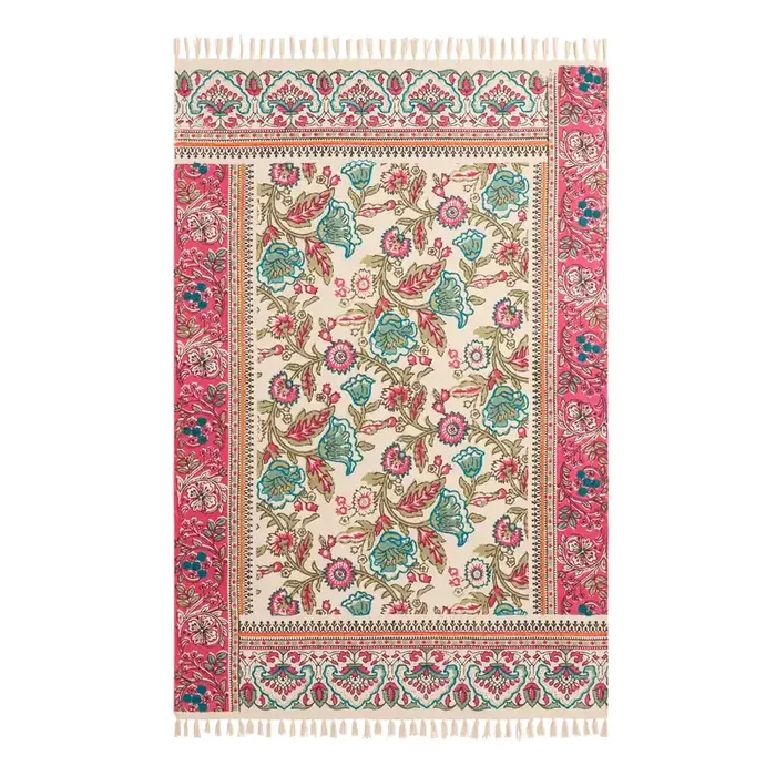 Zahara Multicolor Floral Hand Embroidered Cotton Area Rug