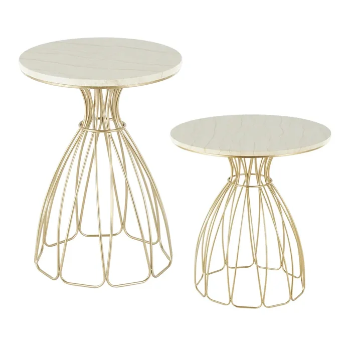 Zeno Gold Metal and Marble End Table