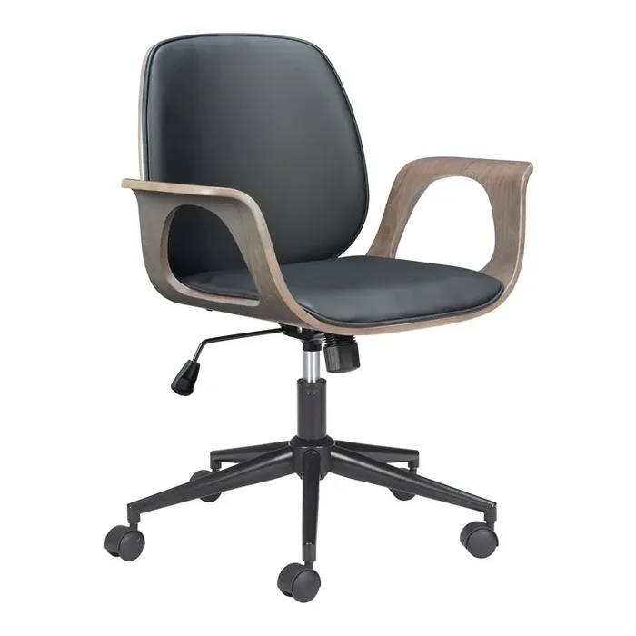Zeva Faux Leather and Wood Curved Arm Office Chair