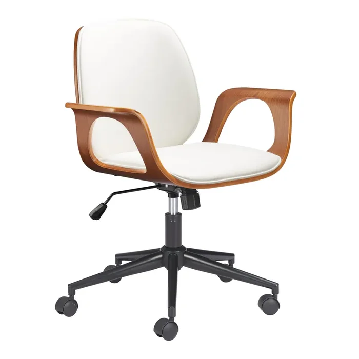 Zeva Faux Leather and Wood Curved Arm Office Chair