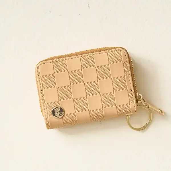 ZIP WALLET CHECK TAN