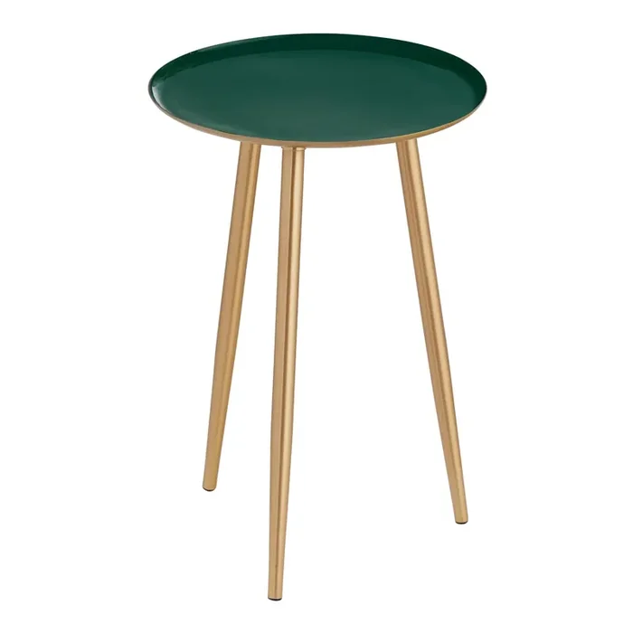 Zooey Emerald Green Enamel and Gold Metal Side Table